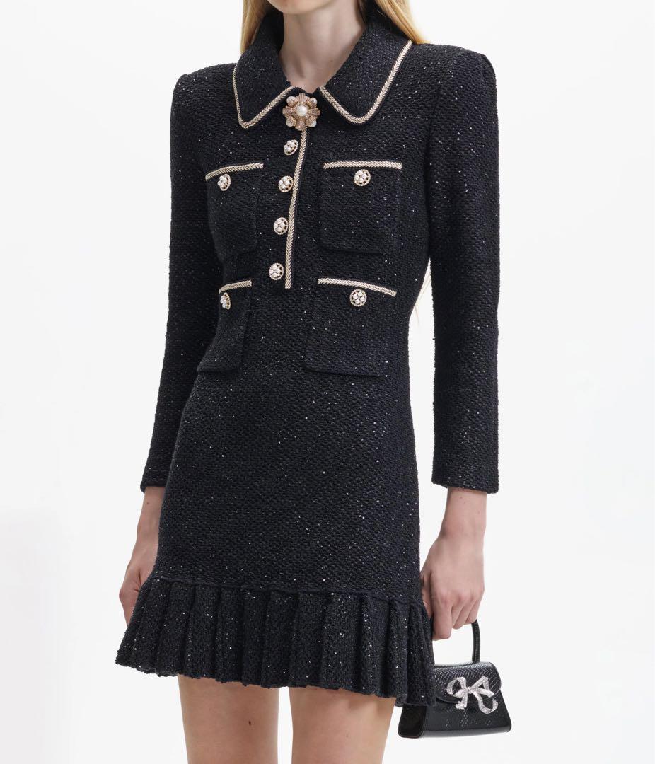 セルフポートレイト Black Sequin Knit Mini Dress