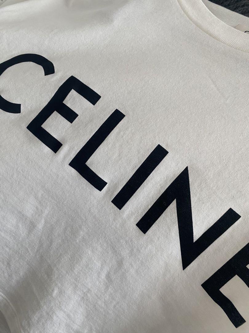 CELINE セリーヌ クロップド丈 Tシャツ ホワイト ロゴプリント S