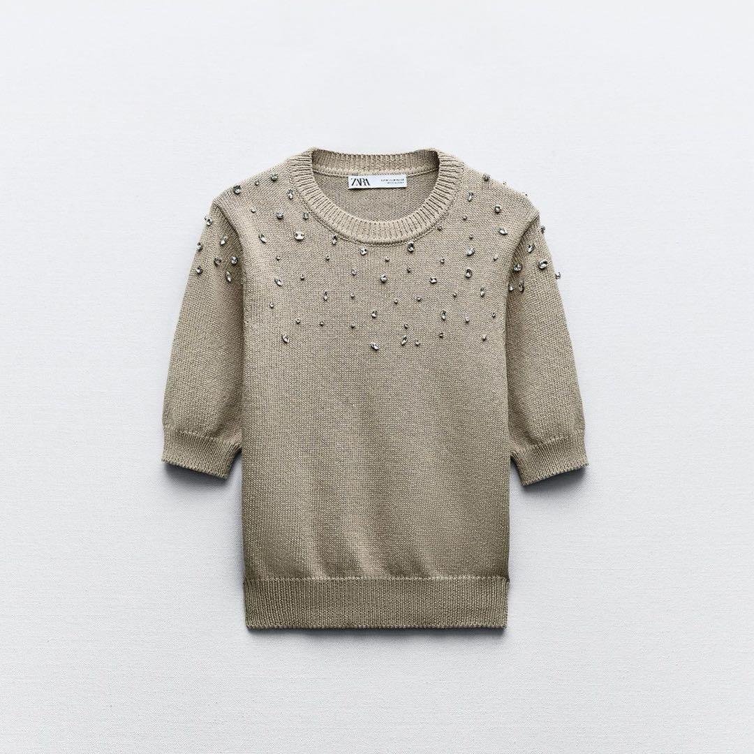 ZARA ビーズラインストーンニットセーター - メルカリ