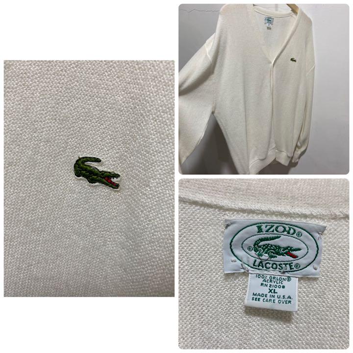 sho 80s☆LACOSTE☆USA製アクリルカーディガン☆美品☆白☆