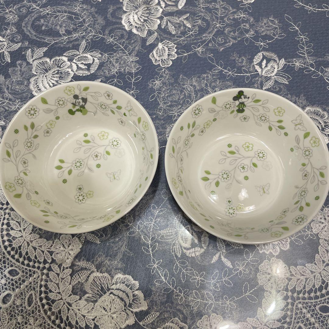 陶器製 花と蝶模様 ボウル 2個セット