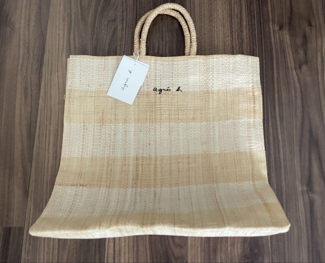 【新品タグ付】agnes.bアニエスベーラフィアトートバッグ37✖️39 ベージュ