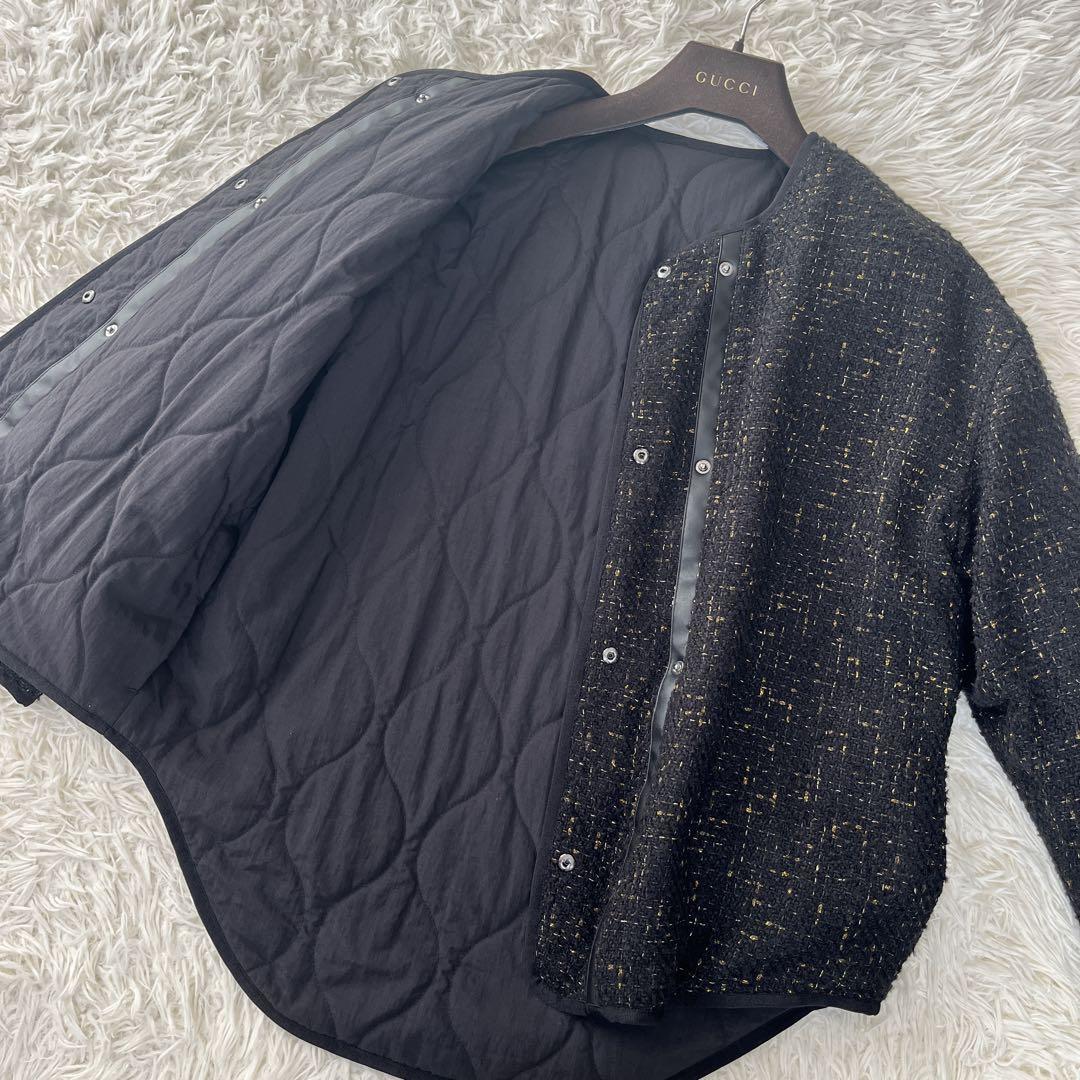 ●LANVIN ランバンオンブルー　リバーシブル　ノーカラージャケット　ツイード