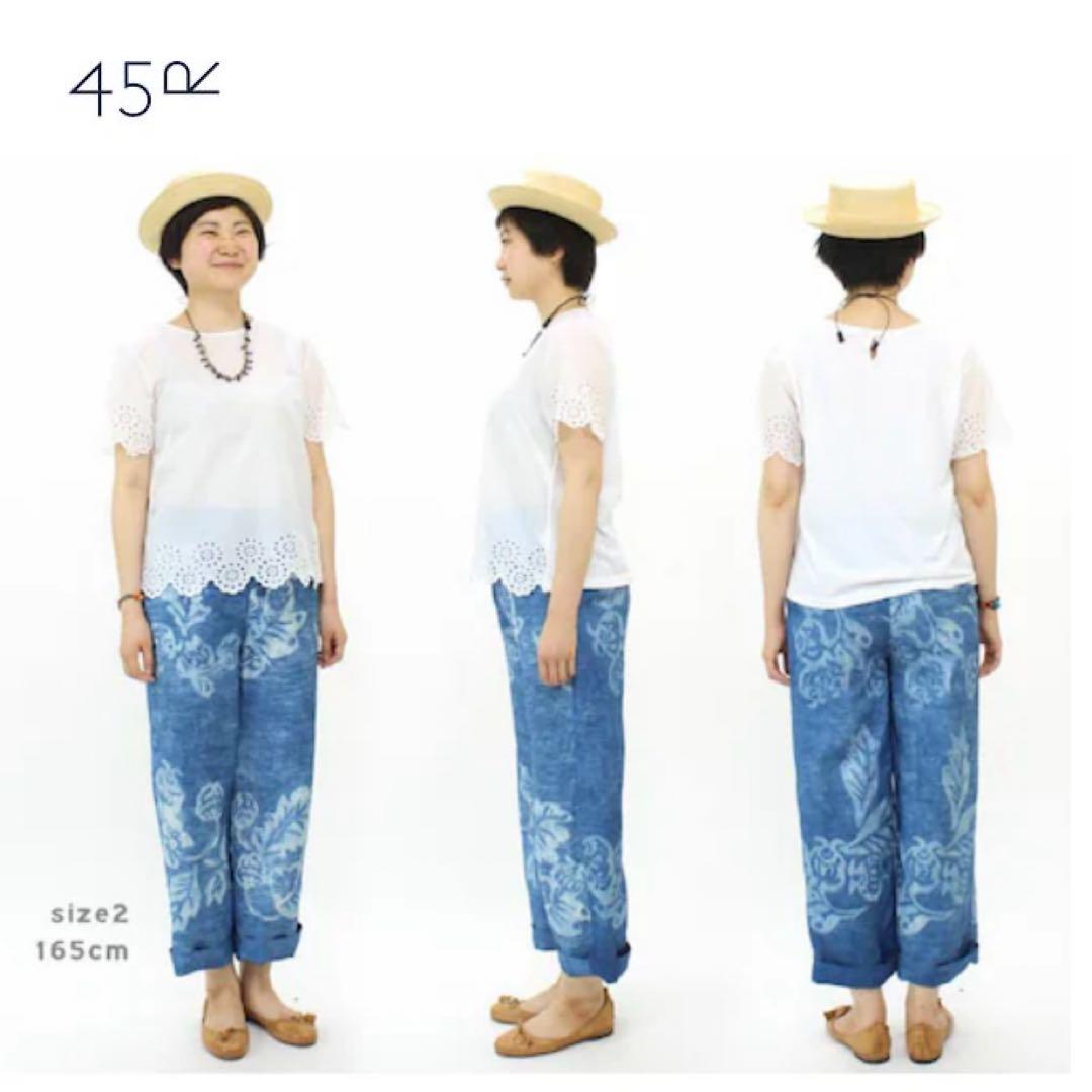 【美品】 45R 布天竺カットワークTシャツ シャツ ブラウス 刺繍　 レース