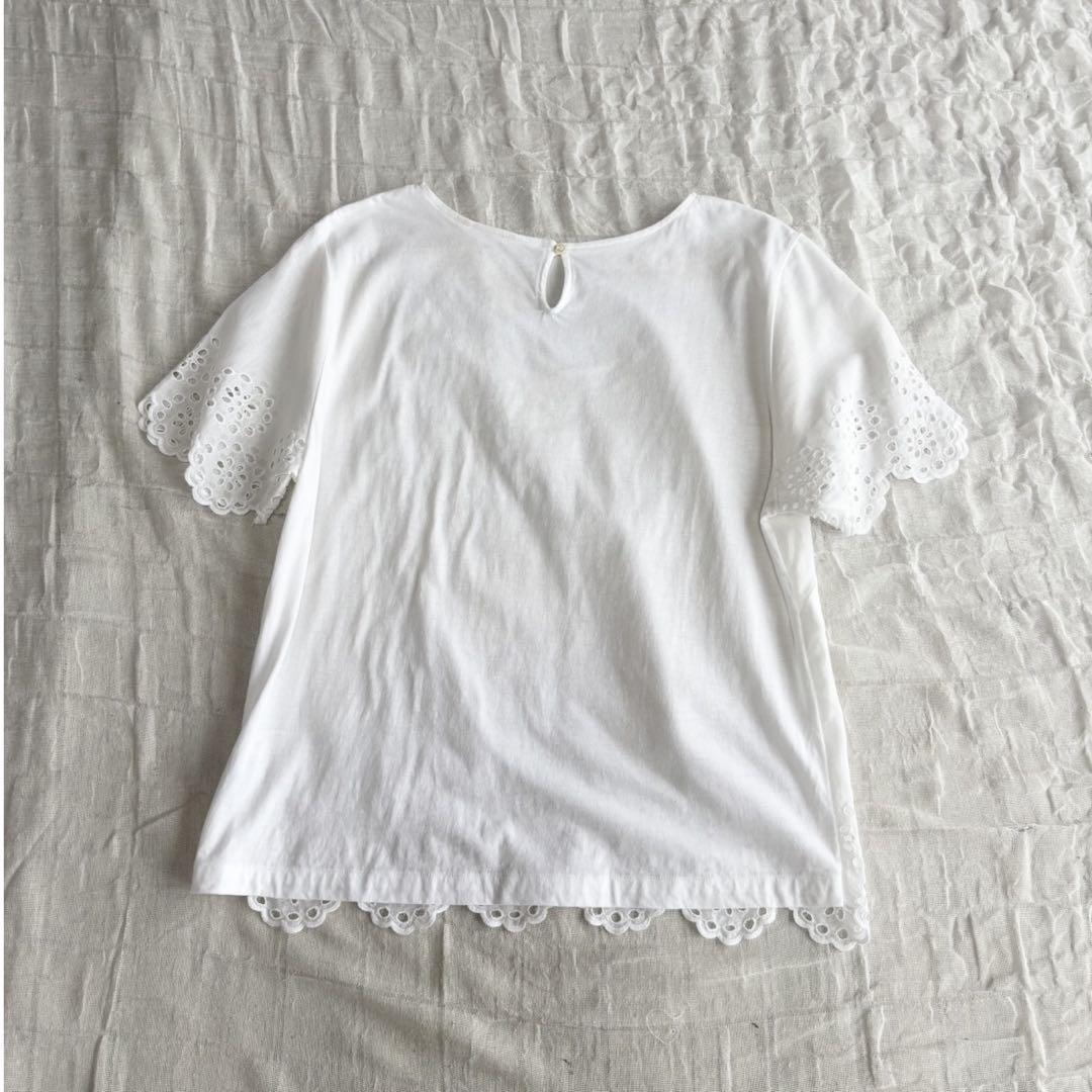 【美品】 45R 布天竺カットワークTシャツ シャツ ブラウス 刺繍　 レース