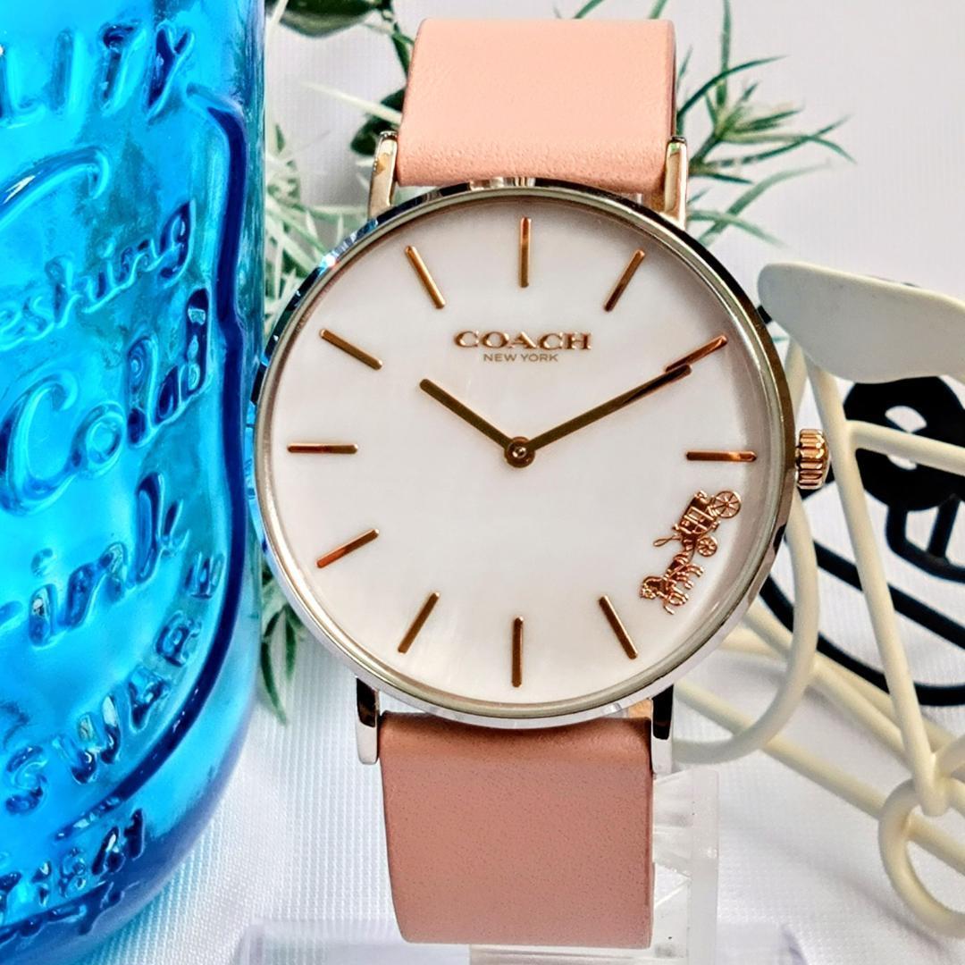 COACH ピンク文字盤 時計　新品 美品＆希少 COACHコーチ レディース腕時計ピンク シェル文字盤