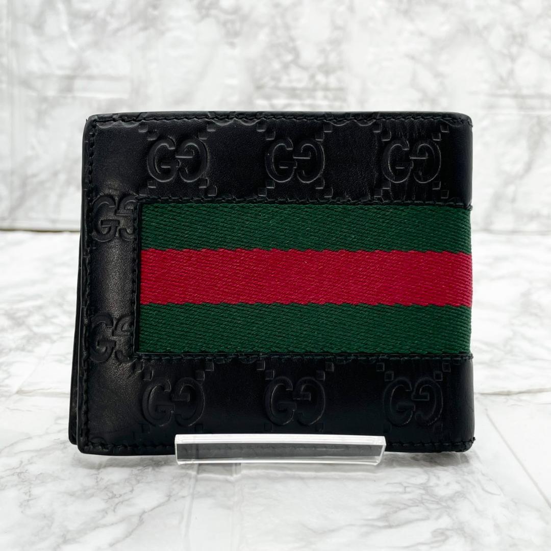 グッチ 二つ折り財布 ブラック GUCCI レザー 黒 財布 メンズ財布