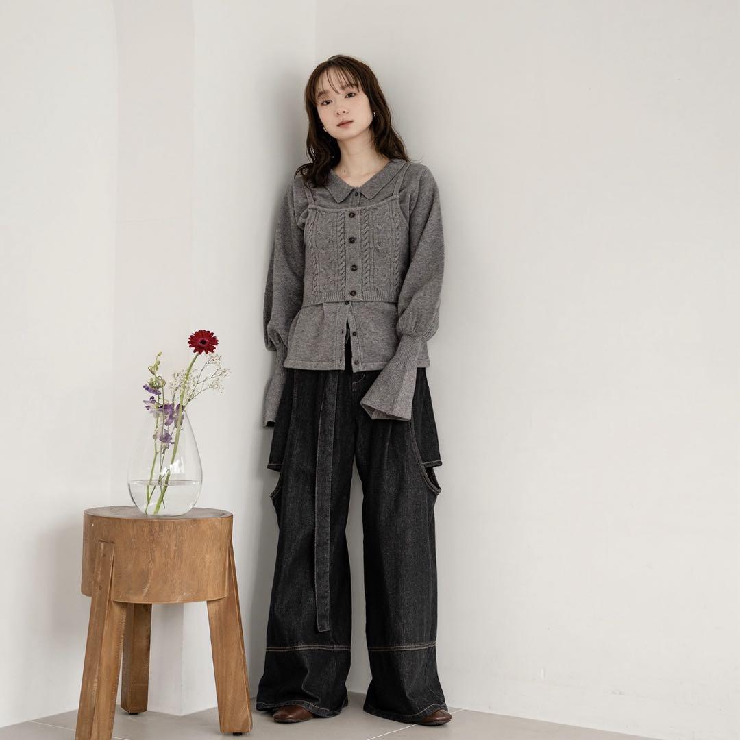 cable knit loose shirt ensemble / ケーブルニットルーズシャツ