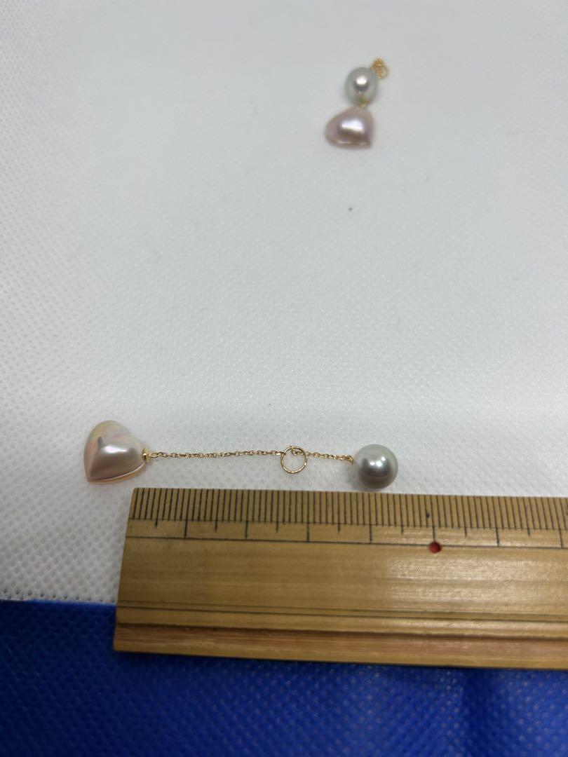 k18 ハート型淡水パールとグレーのパール　 ピアス　チャーム