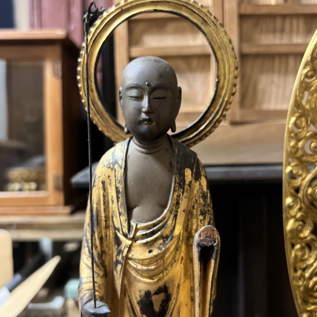 木製仏像 金色と黒色 約30cm 木製仏像 金色・黒色 八角形台座 - メルカリ