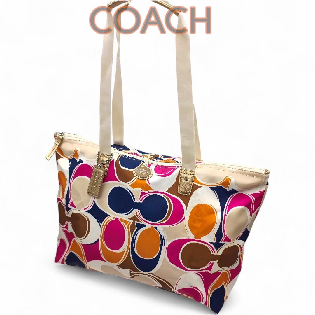 【極美品】 COACH トートバッグ シグネチャー ナイロン ピンク ポーチ付