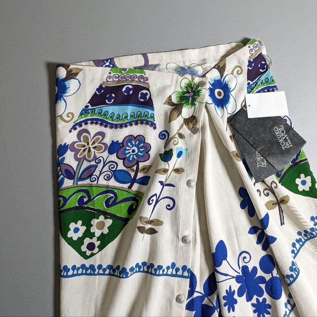 新品◎トクコプルミエヴォル／総柄アシンメトリースカート 変形