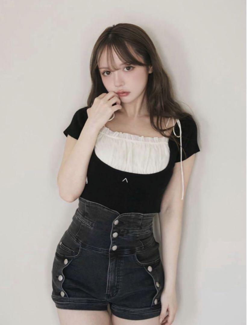 Andmary Ribbon denim allinone アンドマリー