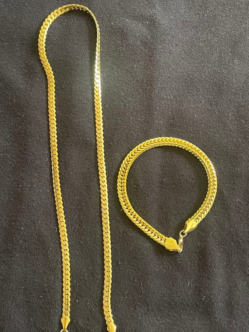 18k刻印入り喜平ネックレス ブレスレットセット