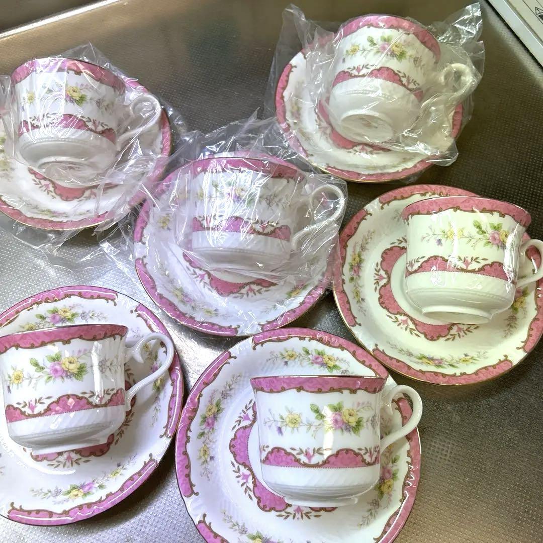 昭和レトロMARUI マルイボーンチャイナカップ&ソーサー6客セット花柄