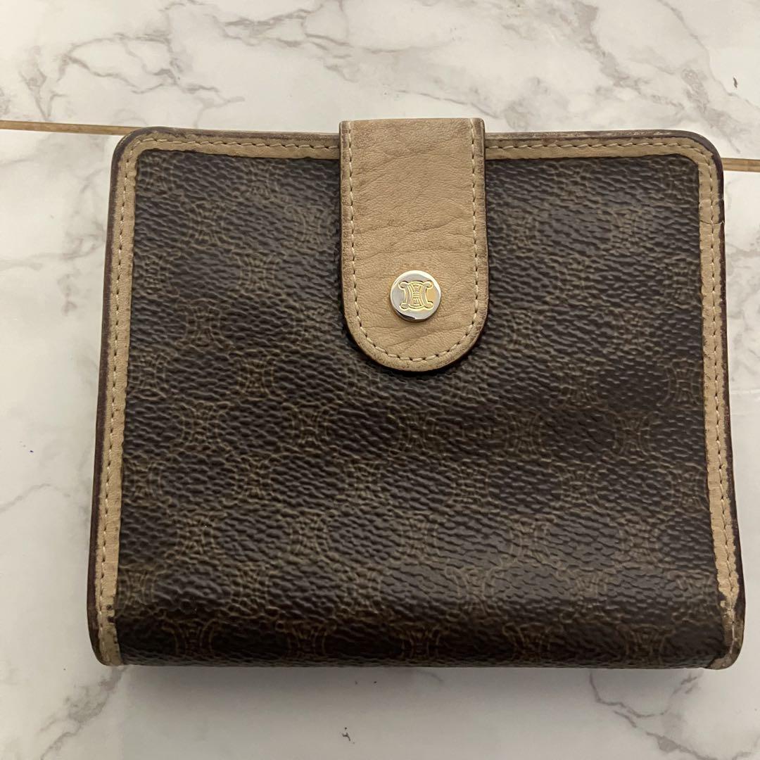 CELINE セリーヌ トリオンフ マカダム 二つ折り財布 マカダム柄 トリオンフ 二つ折り財布 小銭入れ がま口 レザー 茶