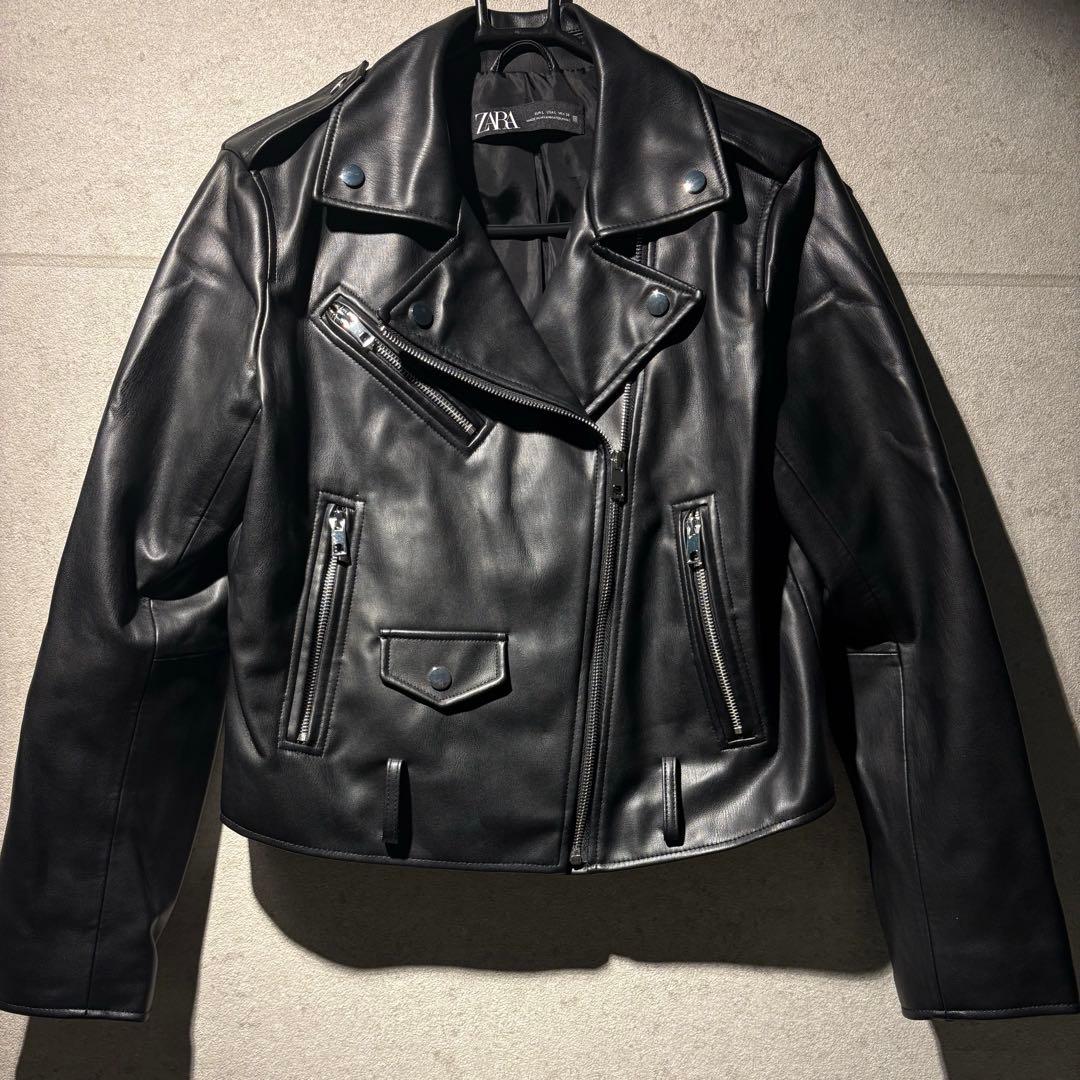 ZARA フェイクレザー ダブルライダース ブラック L - メルカリ