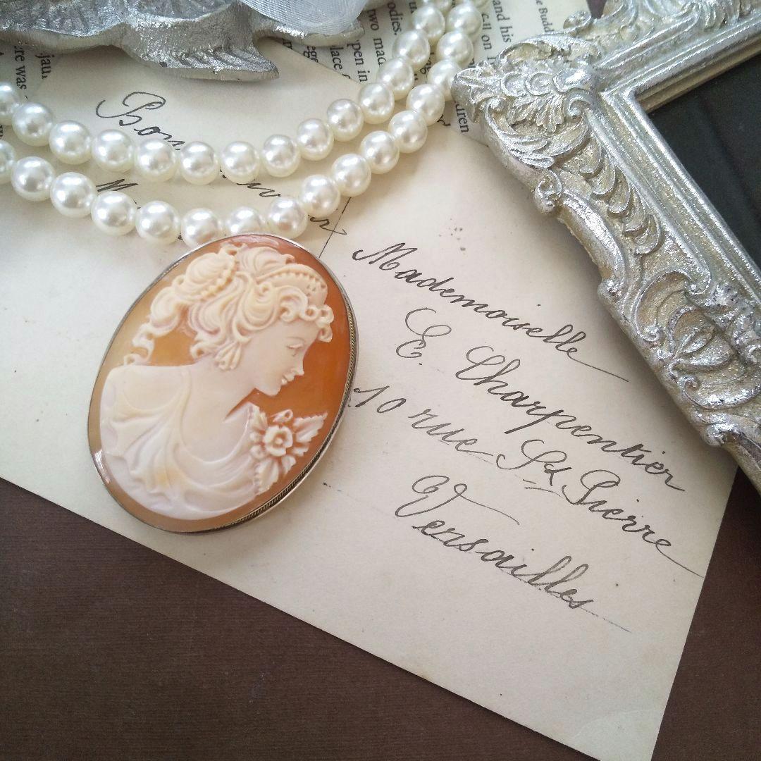 高い素材 SILVER ITALY 800 cameo ペンダント ブローチ シェルカメオ アクセサリー