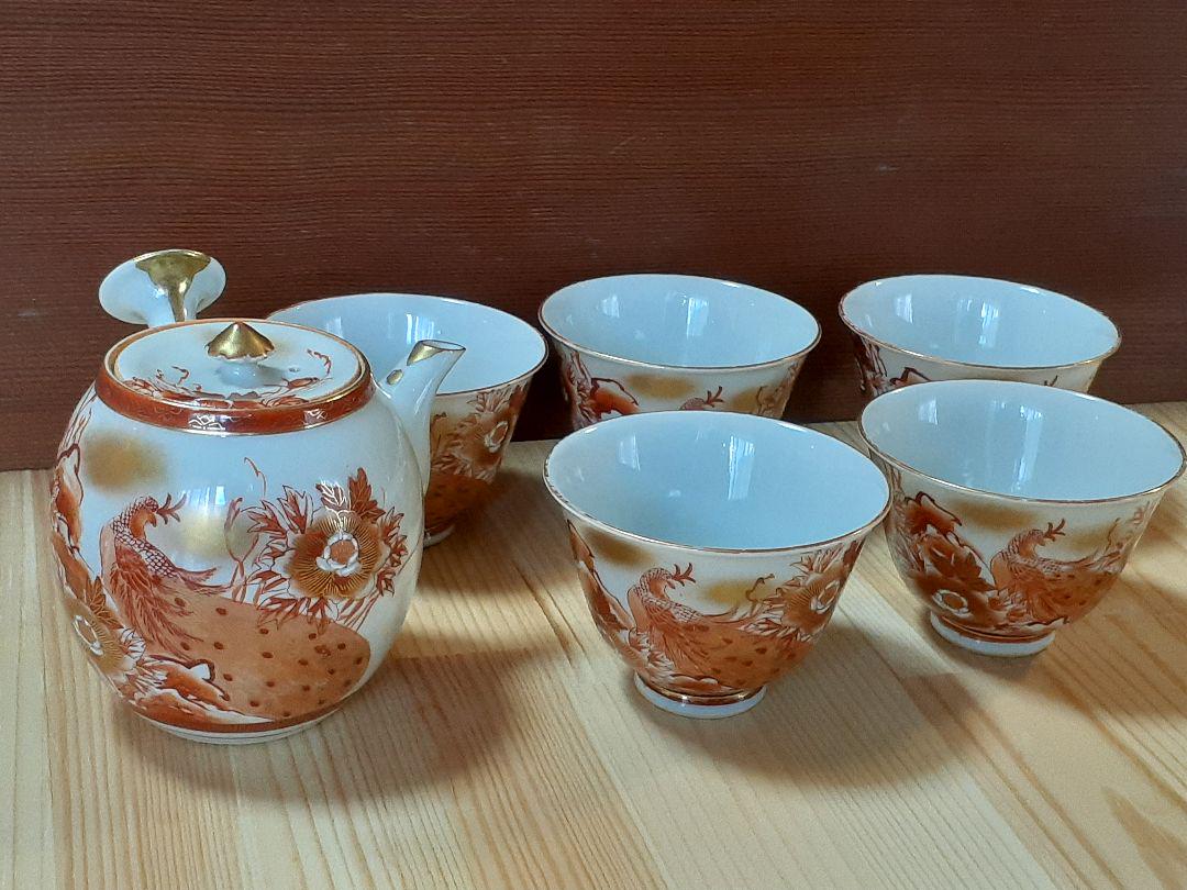 九谷焼 　金彩赤絵　花鳥　茶器揃