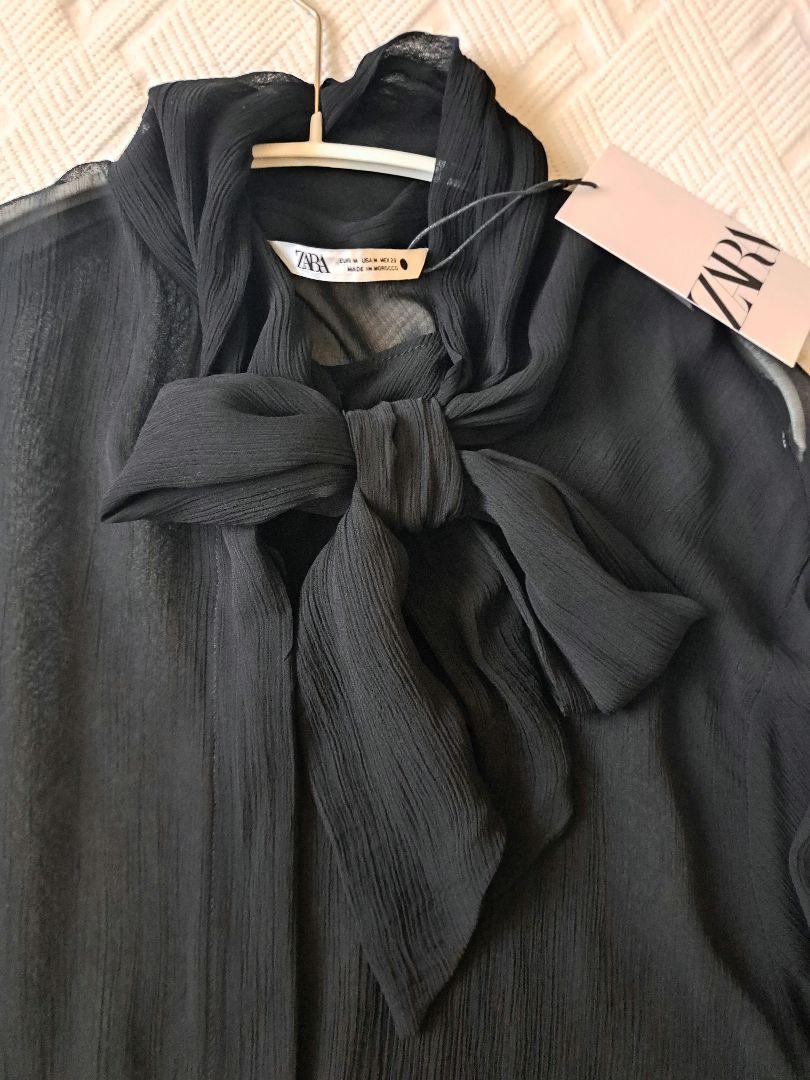 ZARA リボン シアーブラウス