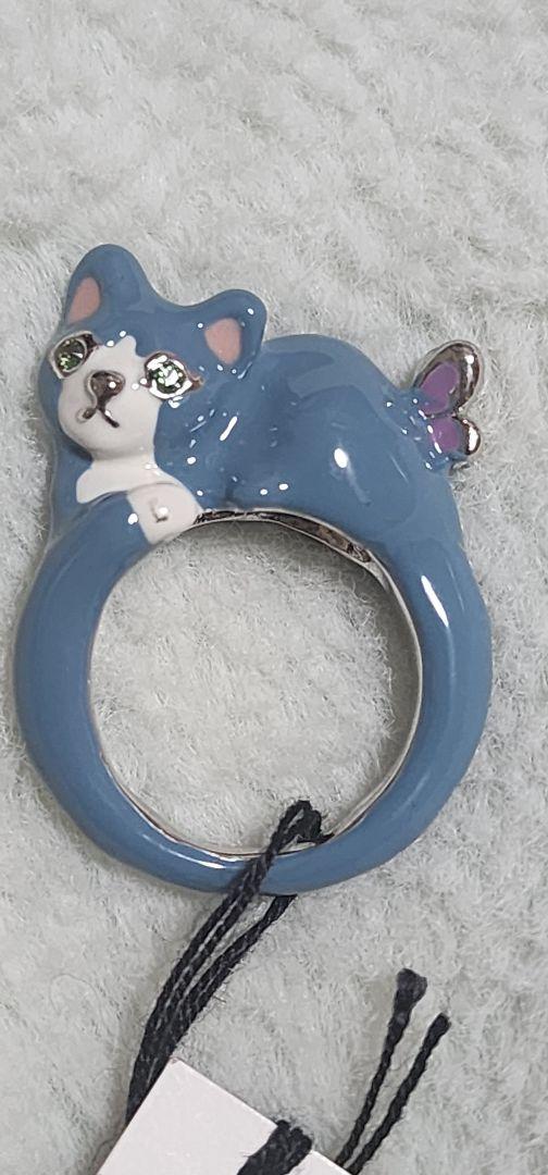 青色猫デザインリング