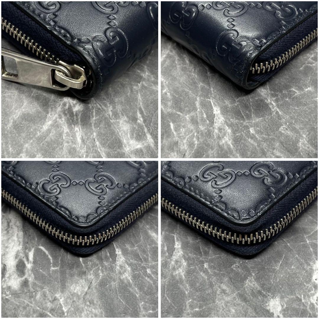極美品✨グッチ　長財布　ラウンドファスナー　シマ　ドリアン　レザー　ネイビー