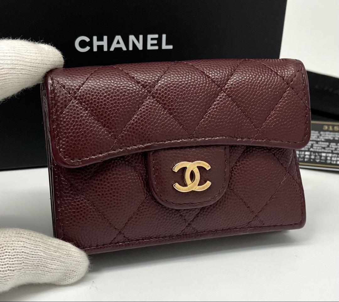シャネル マトラッセ キャビア コンパクト 折り財布 ワインレッド
