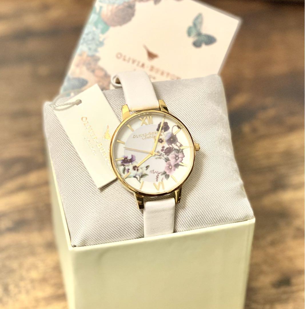【新品】Olivia Burton ホワイト×ゴールド フラワーウォッチ
