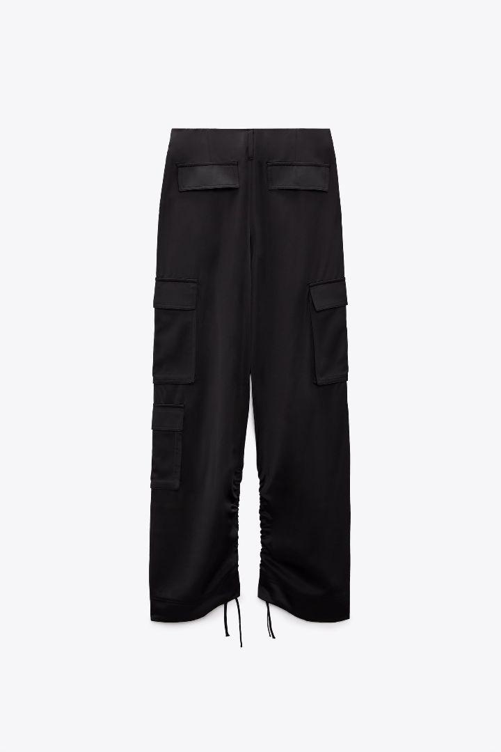 ZARA　サテン カーゴパンツ　XSサイズ　ブラック