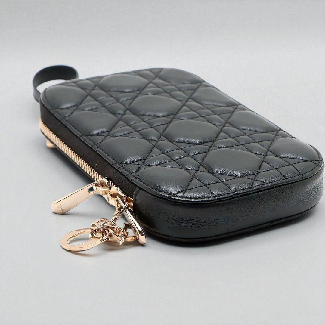 極美品✨Dior カナージュ フォンホルダー ラムスキン ブラック 2way
