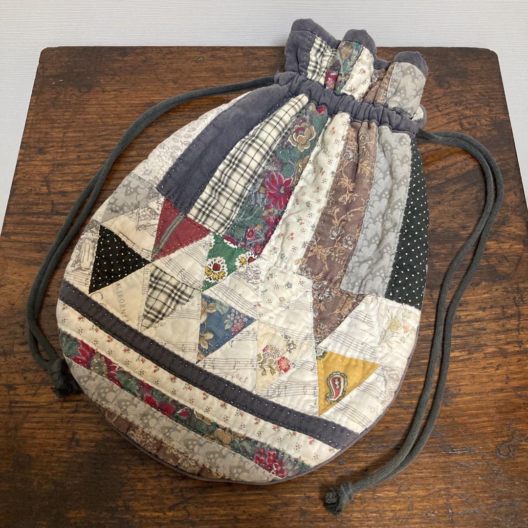 ハンドメイド パッチワーク キルト 巾着 バッグ ヴィンテージ