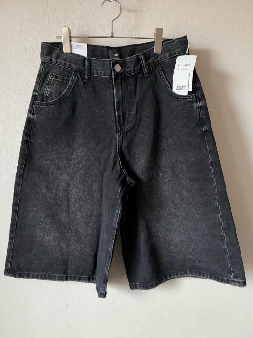 H&M スーパーバギーデニムショートパンツ ジョーツ ショーツ 30 ブラック