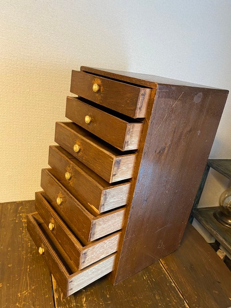 木造 昭和レトロ 木製引き出し7段 収納 ボックス アンティーク 古道具