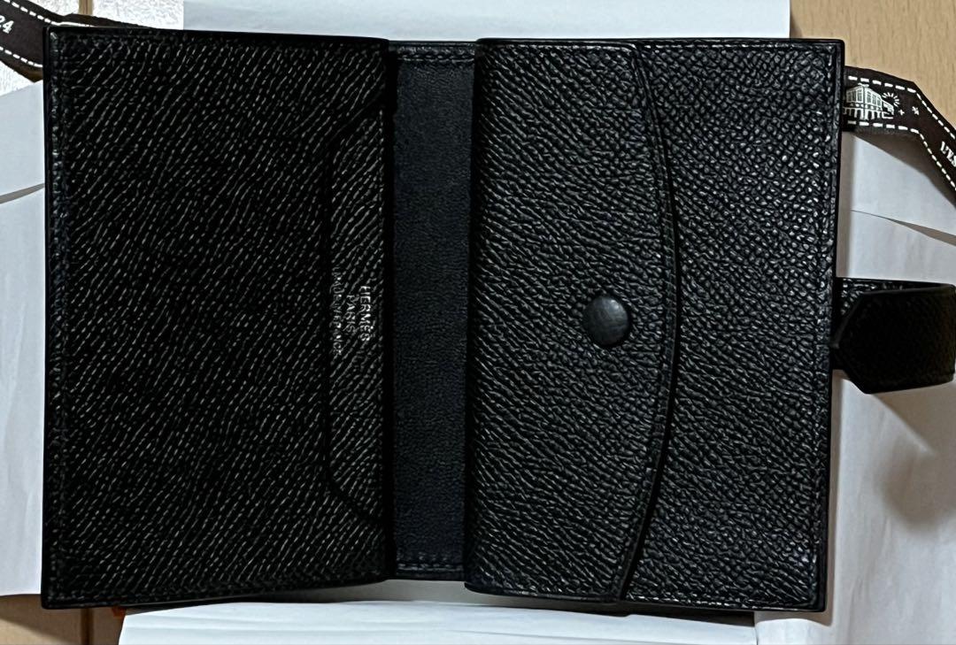新品未使用HERMES エルメス《ベアンミニ》二つ折り財布 黒シルバー金具 W刻