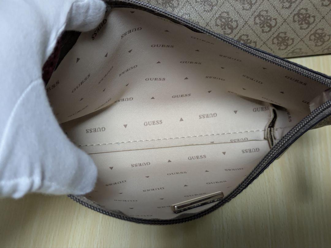 美品】GUESS ゲス レザー 舟形 トートバッグ 総柄 ポーチ付