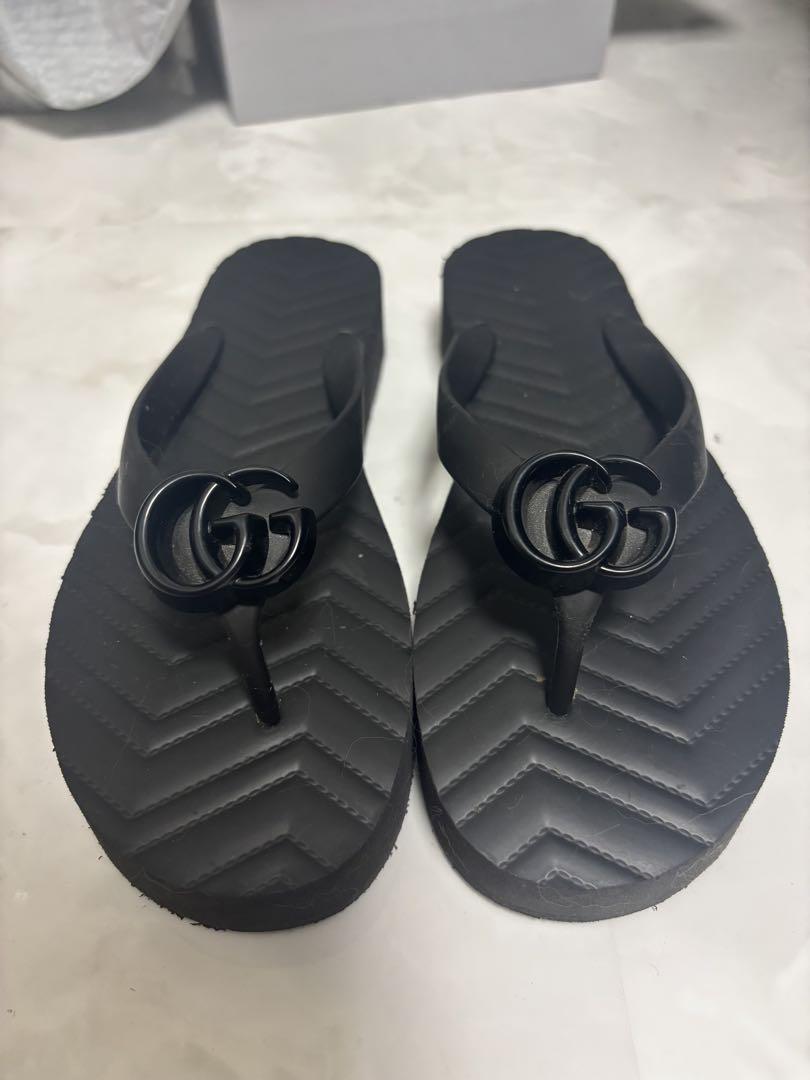 GUCCI ブラック ビーチサンダル シェブロン トングサンダル 38