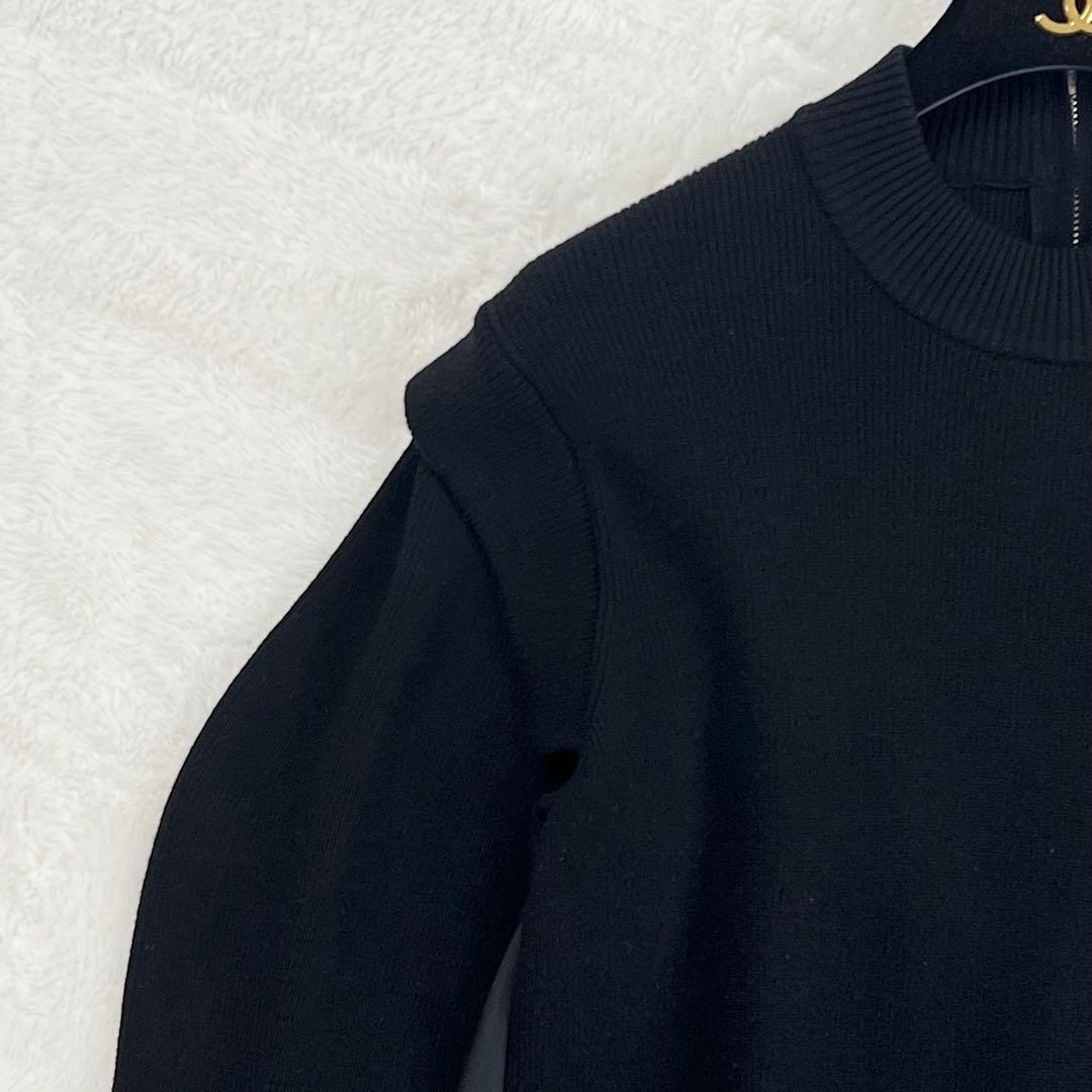 【セルフォード】レーヨンニット切り替えワンピース☆長袖☆レイヤード風☆黒☆S