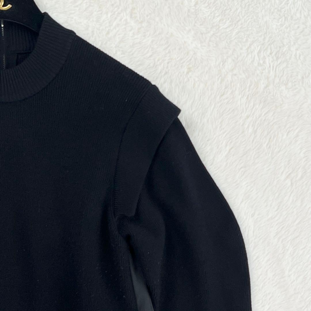 【セルフォード】レーヨンニット切り替えワンピース☆長袖☆レイヤード風☆黒☆S