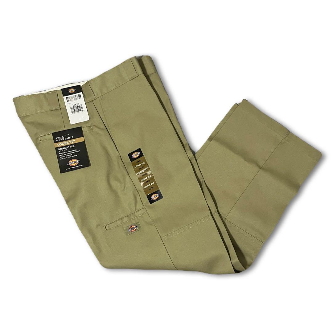 新品 34x30 カーキ DICKIES ダブルニー LOOSE FIT