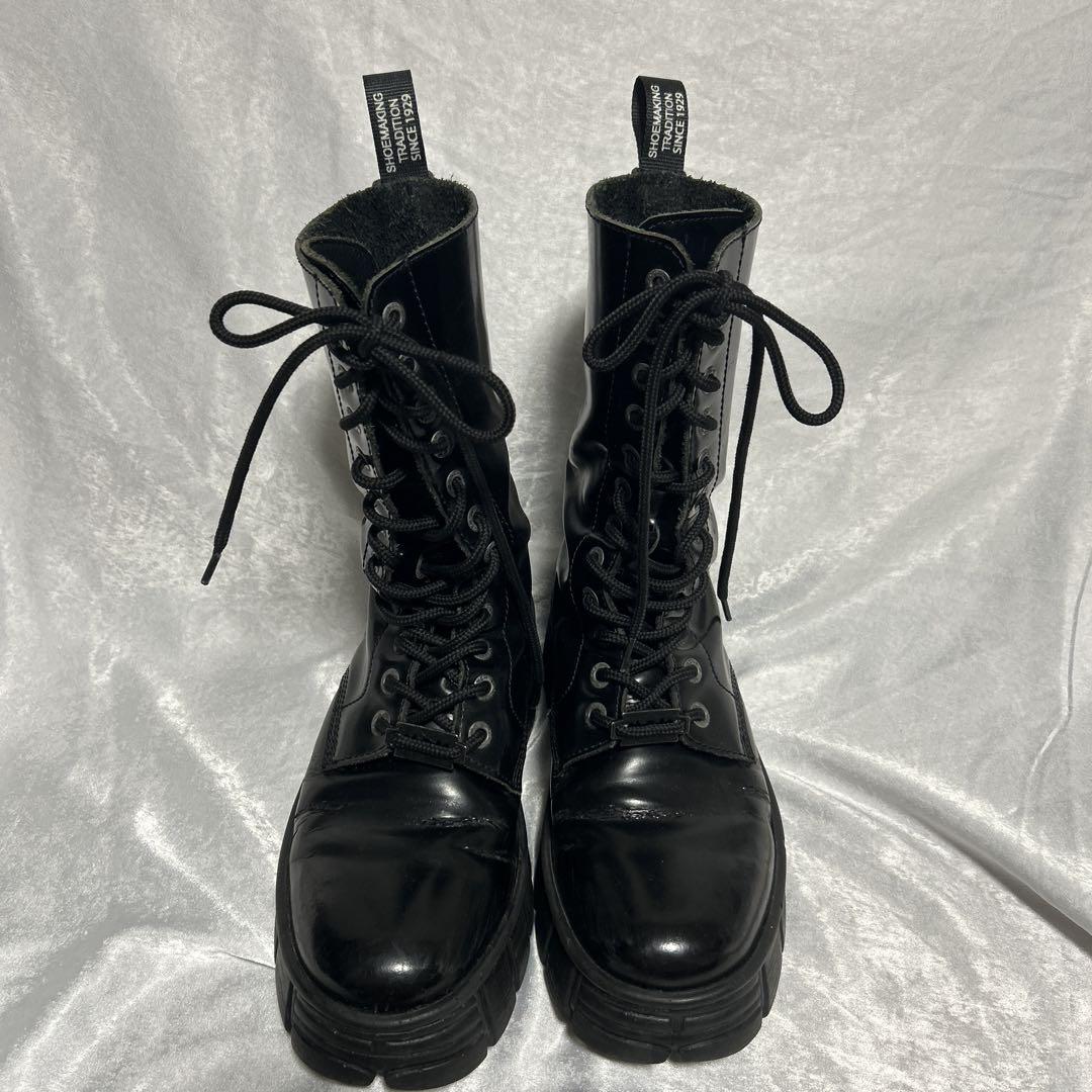 新発売 新商品 NEW ROCK ヒール5cm ワークブーツ 合成皮革 黒 靴