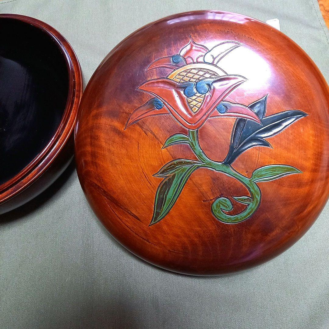 讃岐漆器  斎藤銀銭 作 讃岐彫り蓋付き菓子器·菓子鉢·物入れ