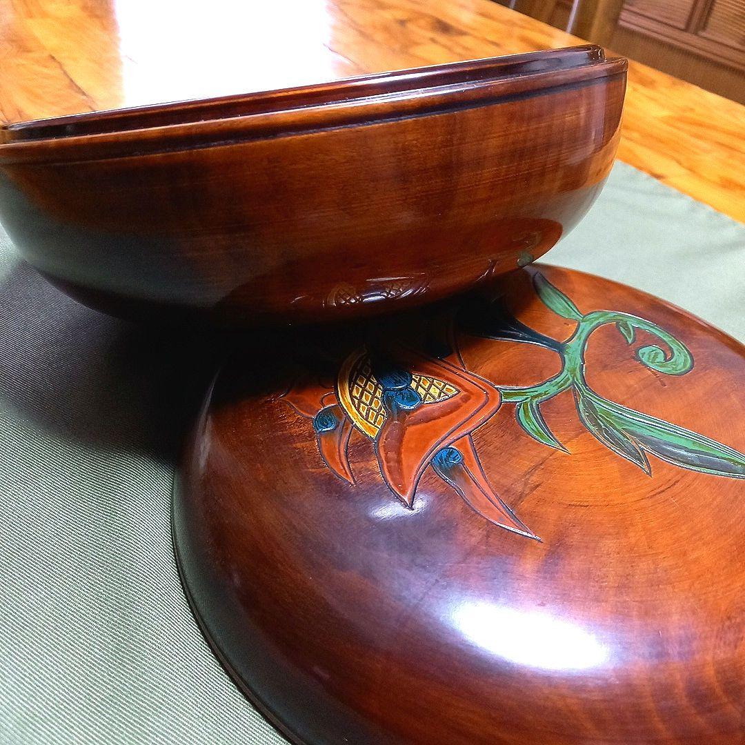讃岐漆器  斎藤銀銭 作 讃岐彫り蓋付き菓子器·菓子鉢·物入れ