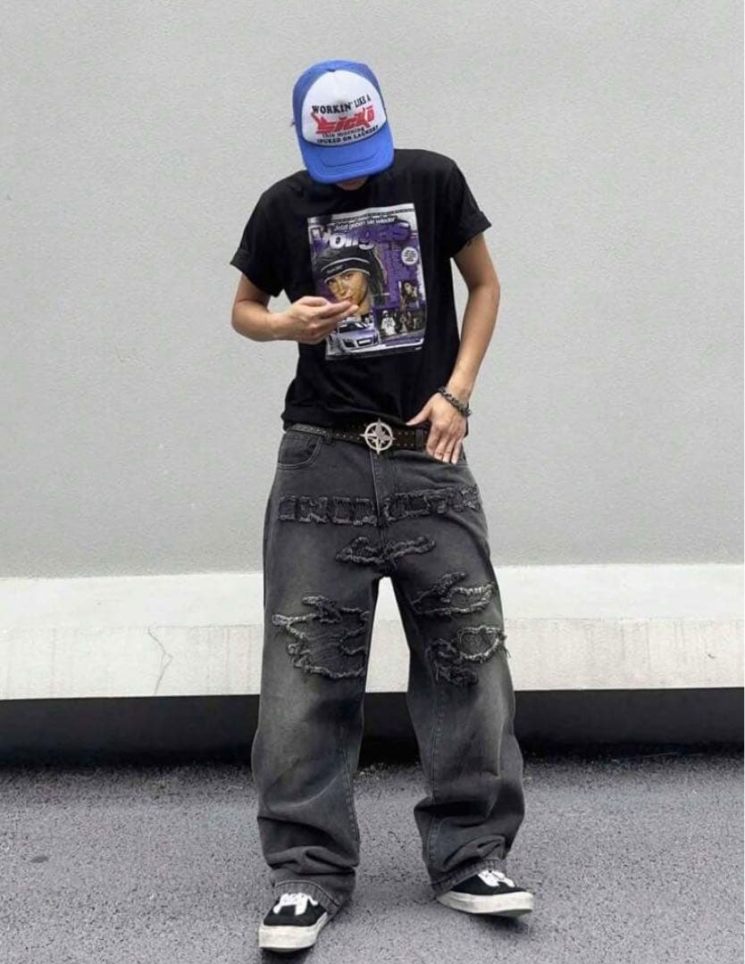 archive opium swag y2k バギーカーゴデニム Y2K Baggy Black Opium Pocket Jeans Gothic Pants Oversized Jeans