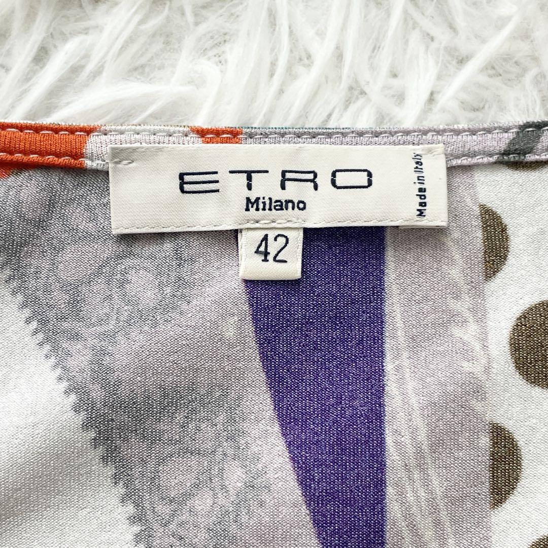 ETRO エトロ 半袖カットソー レトロ柄 総柄 ストレッチ ギャザー