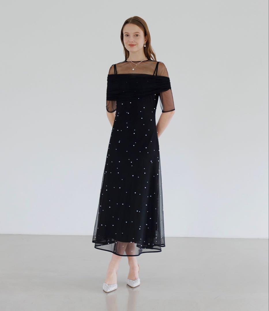 【LEJA】2WAYチュールトップスパールAラインドレスワンピース2点セット
