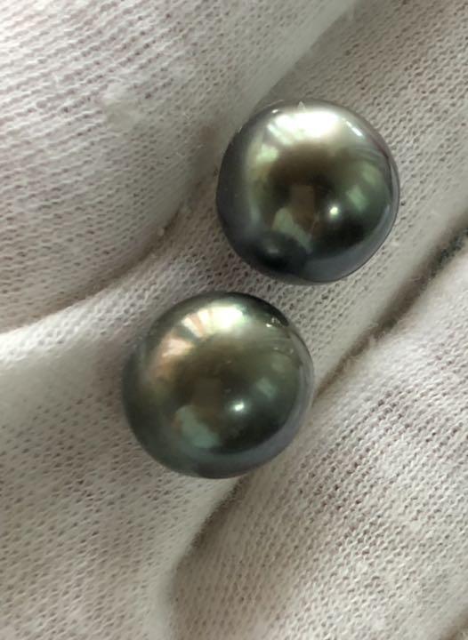 K18天然南洋黒蝶真珠ピアス　12.92/12.80mm