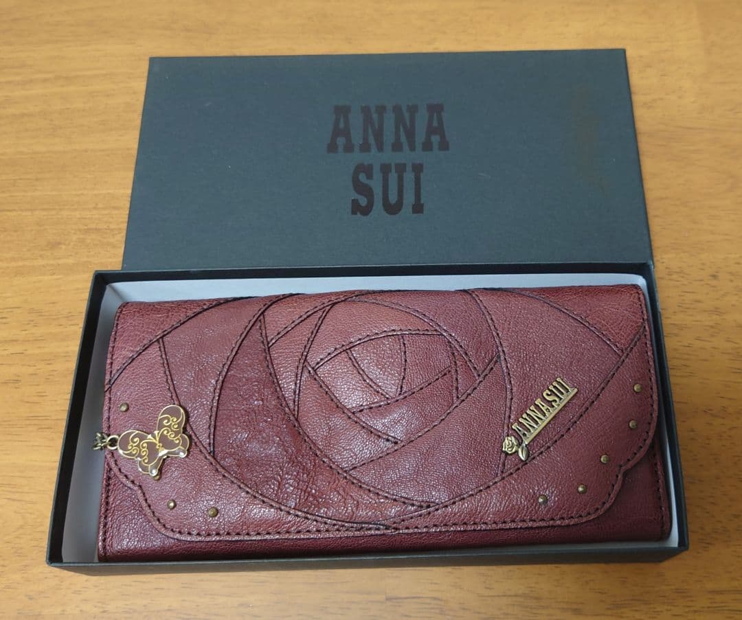 アナスイ ANNA SUI 長財布 ファスナー ローズ 薔薇 ブラウン