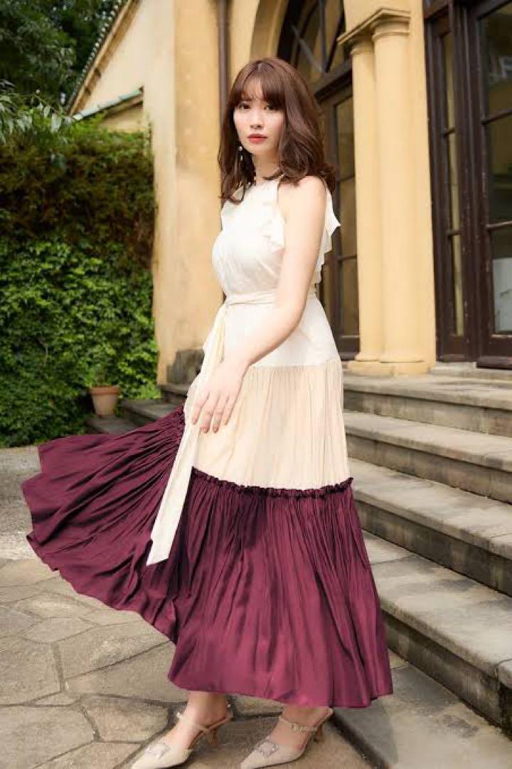 このみ Color Blocking Belted LongDress