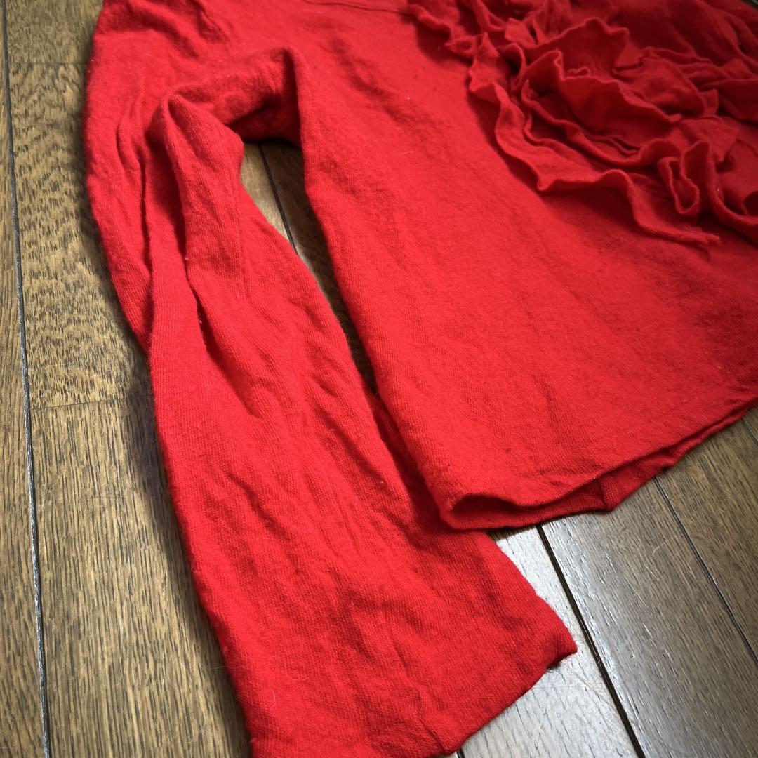 ヨウジヤマモト　赤いフリル付き長袖セーター　size2 ヨウジヤマモト 赤いフリル付き長袖セーター size2 - メルカリ