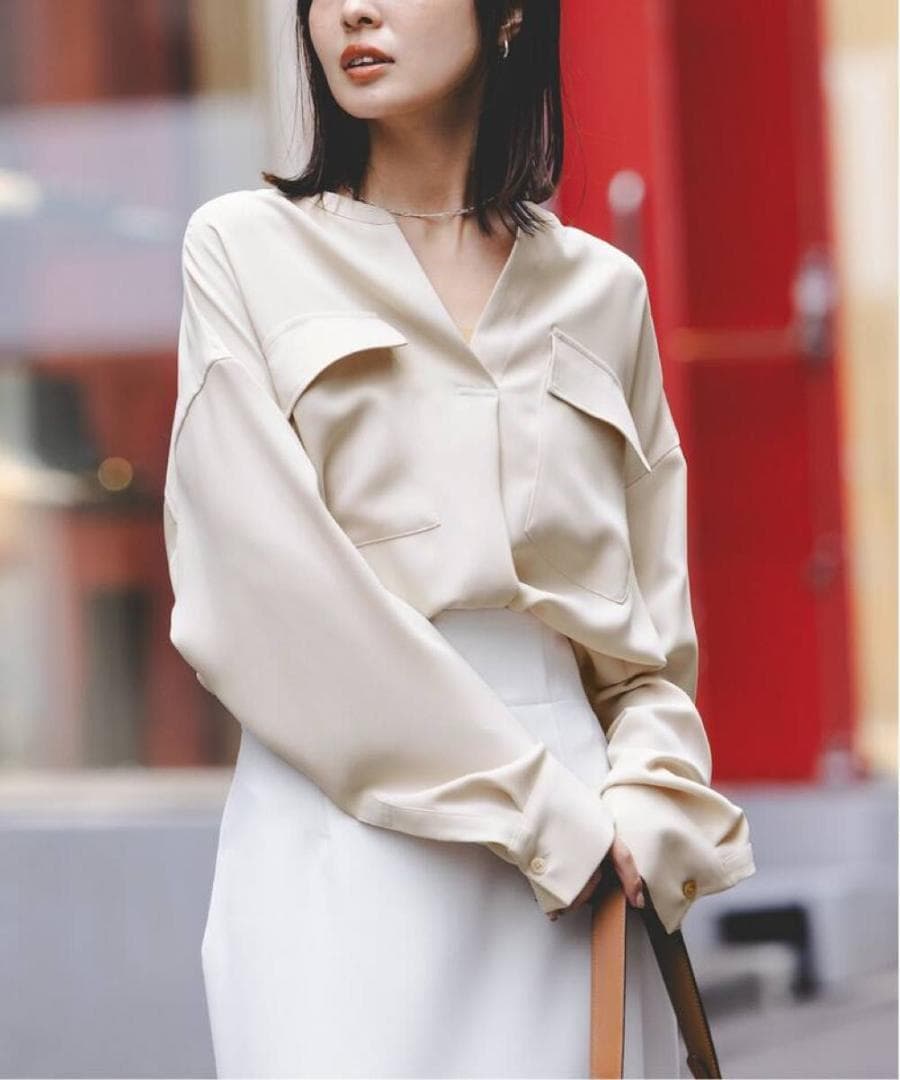 美品 25SS Noble ワークディテールドレープシャツ ベージュ 洗える